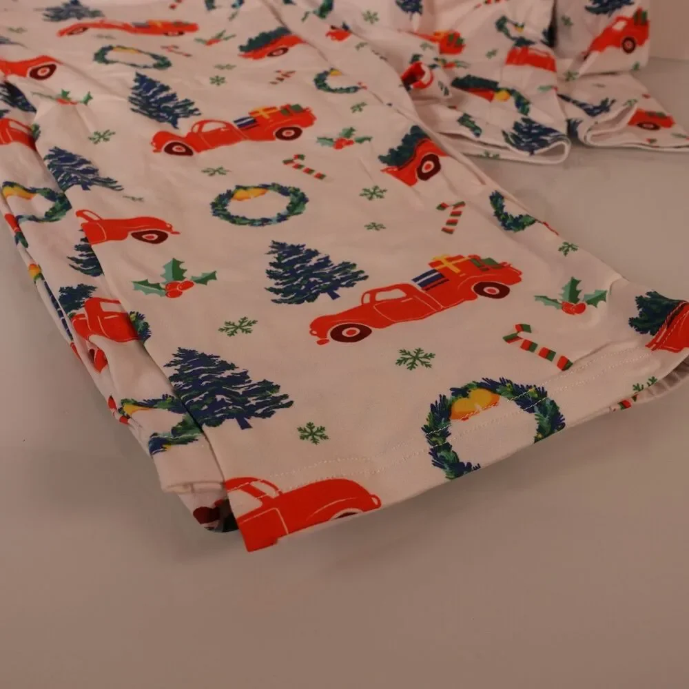 Christmas Pajamas 2 Piece Set Women's Size XL Super Soft White Red Truck Green